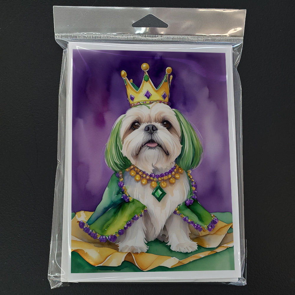 Lhasa Apso King of Mardi Gras Greeting Cards Pack of 8 Blank Cards with Envelopes Whimsical A7 Size 5x7