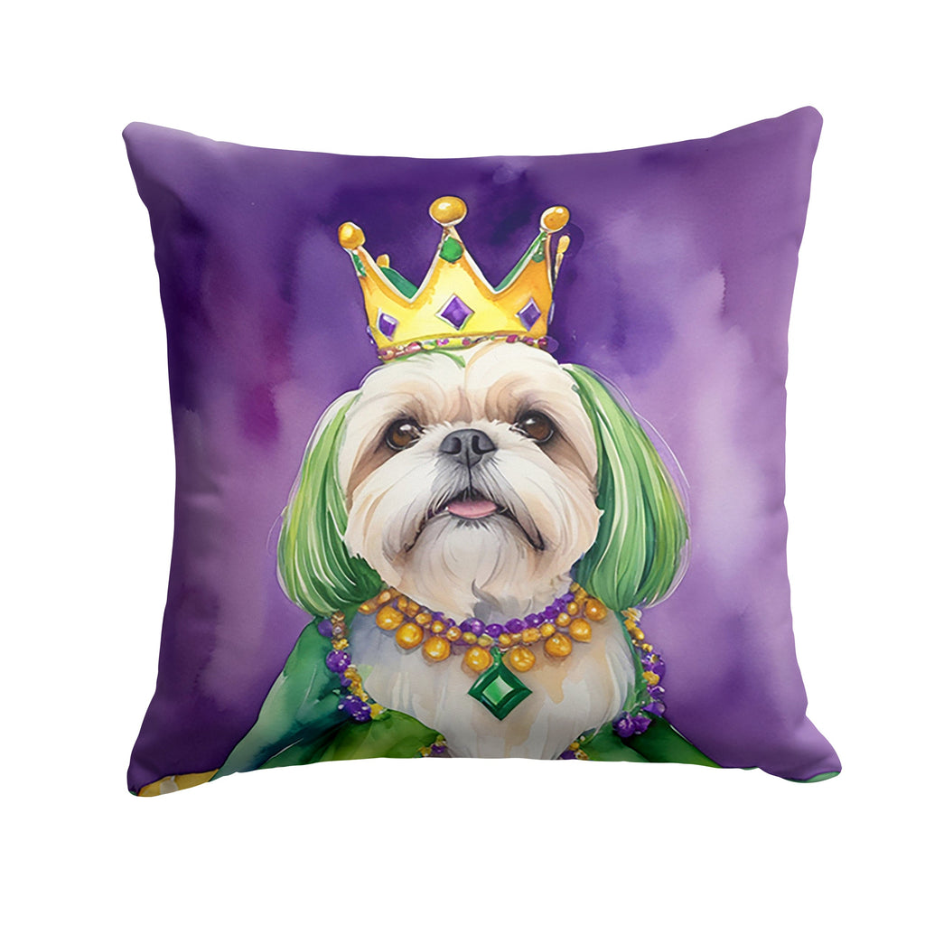 Lhasa Apso King of Mardi Gras Decorative Throw Pillow 14x14 Indoor Outdoor Accent Cushion, Fabric Cover with Insert for Sofa, Bed, Porch & Living Room
