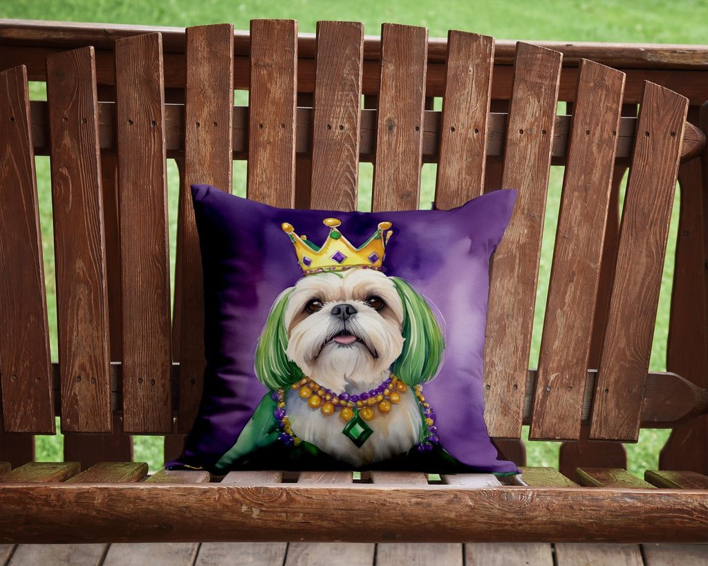 Lhasa Apso King of Mardi Gras Decorative Throw Pillow 14x14 Indoor Outdoor Accent Cushion, Fabric Cover with Insert for Sofa, Bed, Porch & Living Room