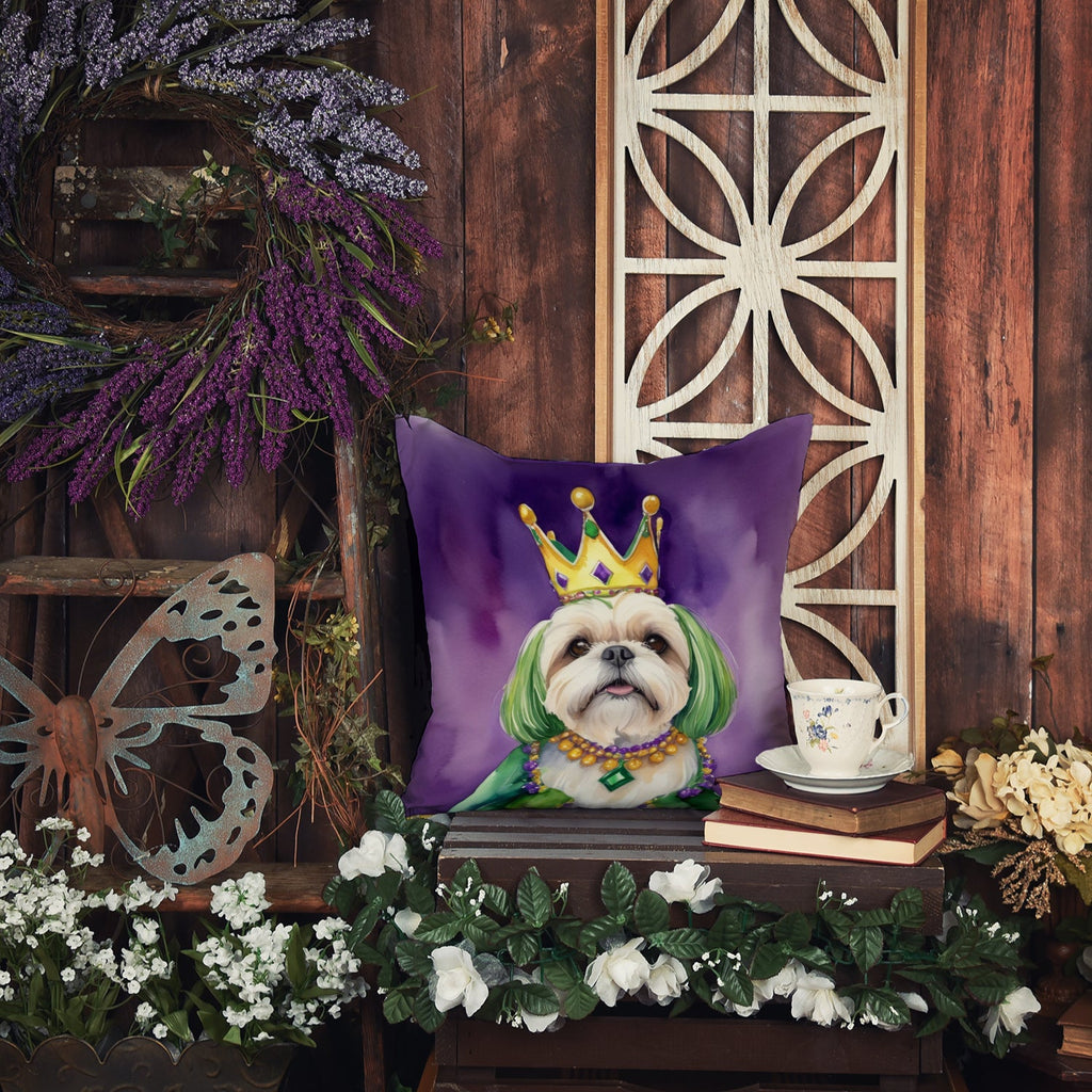 Lhasa Apso King of Mardi Gras Decorative Throw Pillow 18x18 Indoor Outdoor Accent Cushion, Fabric Cover with Insert for Sofa, Bed, Porch & Living Room