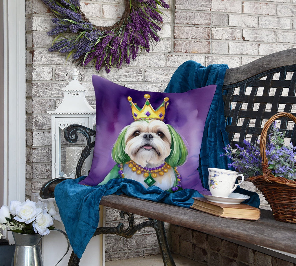 Lhasa Apso King of Mardi Gras Decorative Throw Pillow 18x18 Indoor Outdoor Accent Cushion, Fabric Cover with Insert for Sofa, Bed, Porch & Living Room