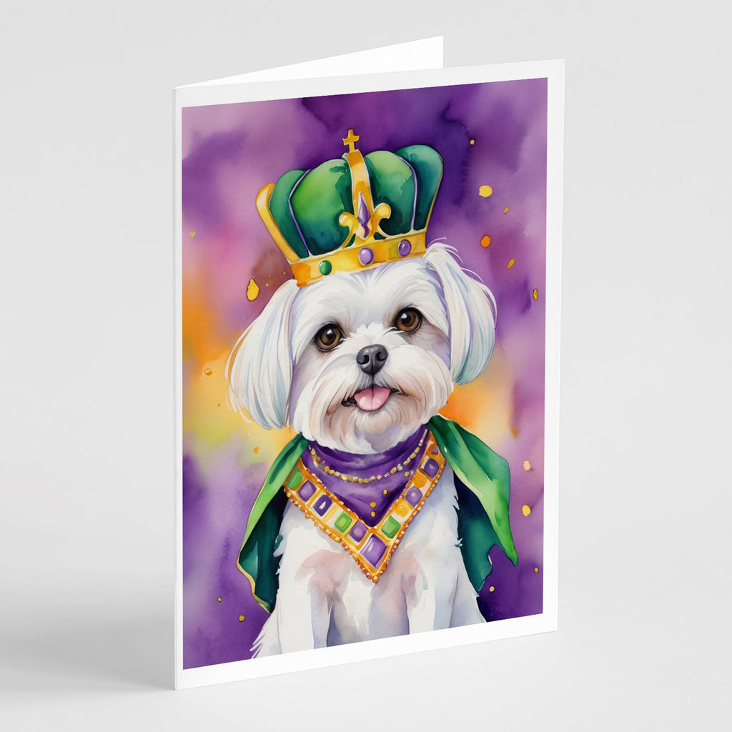 Maltese King of Mardi Gras Greeting Cards Pack of 8 Blank Cards with Envelopes Whimsical A7 Size 5x7