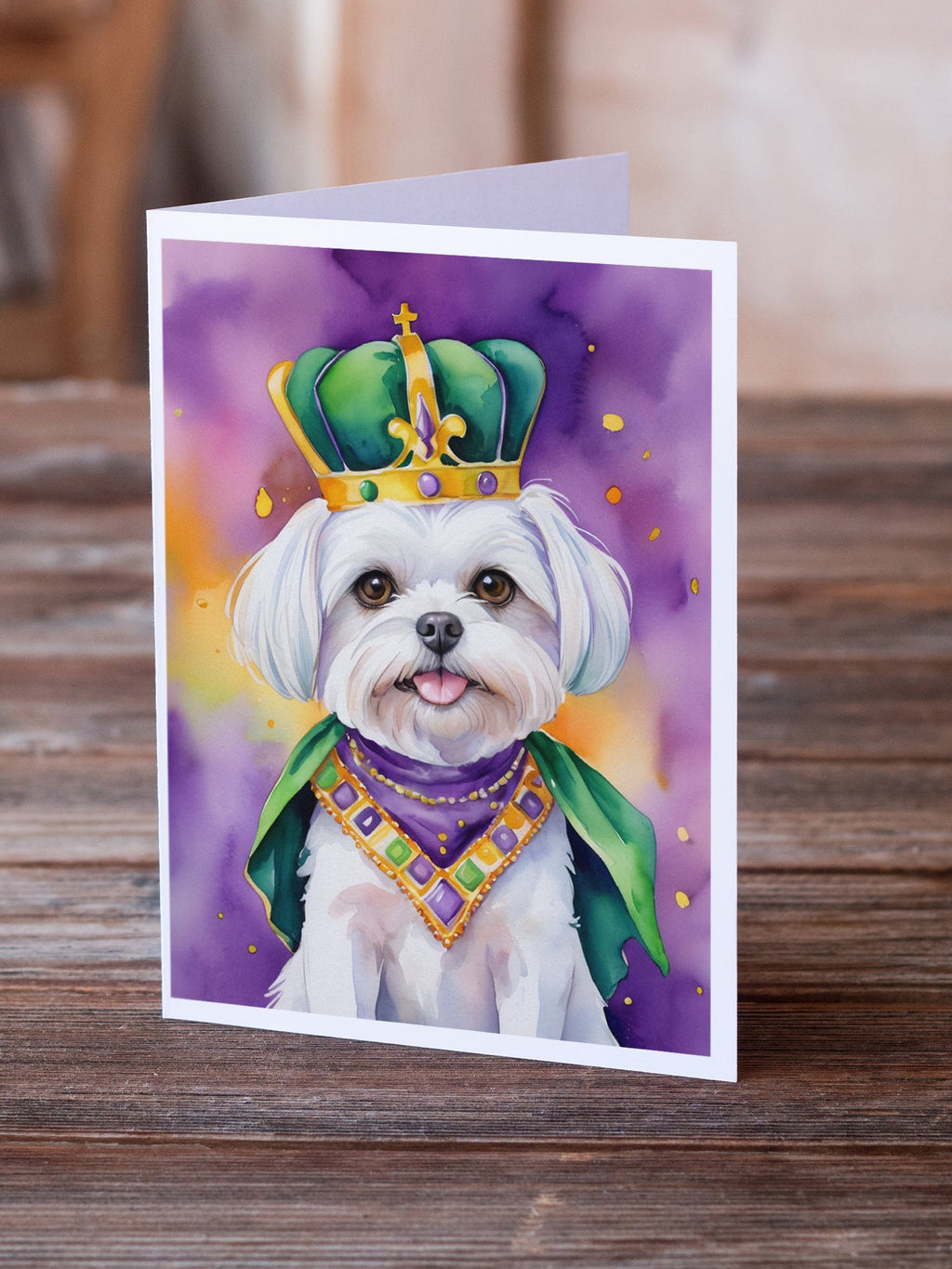 Maltese King of Mardi Gras Greeting Cards Pack of 8 Blank Cards with Envelopes Whimsical A7 Size 5x7