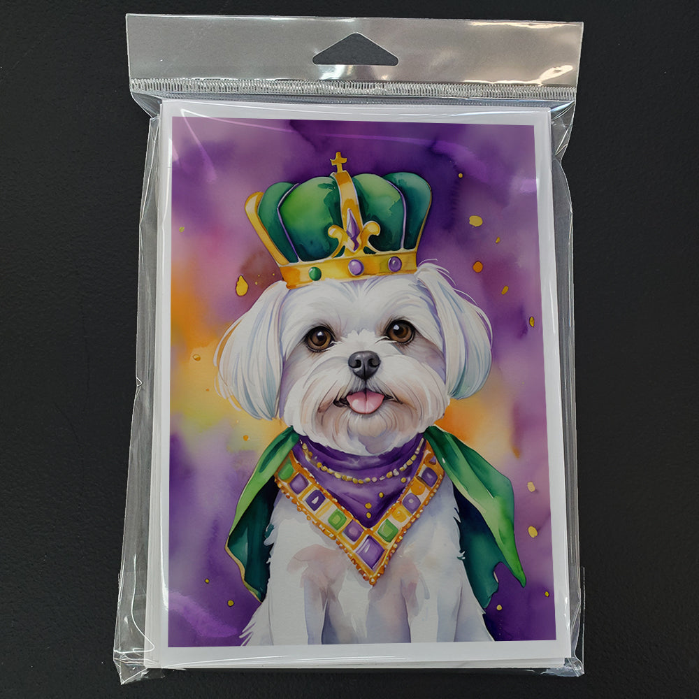 Maltese King of Mardi Gras Greeting Cards Pack of 8 Blank Cards with Envelopes Whimsical A7 Size 5x7