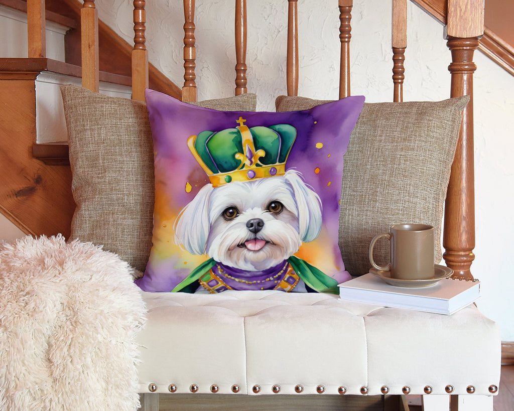 Maltese King of Mardi Gras Decorative Throw Pillow 14x14 Indoor Outdoor Accent Cushion, Fabric Cover with Insert for Sofa, Bed, Porch & Living Room