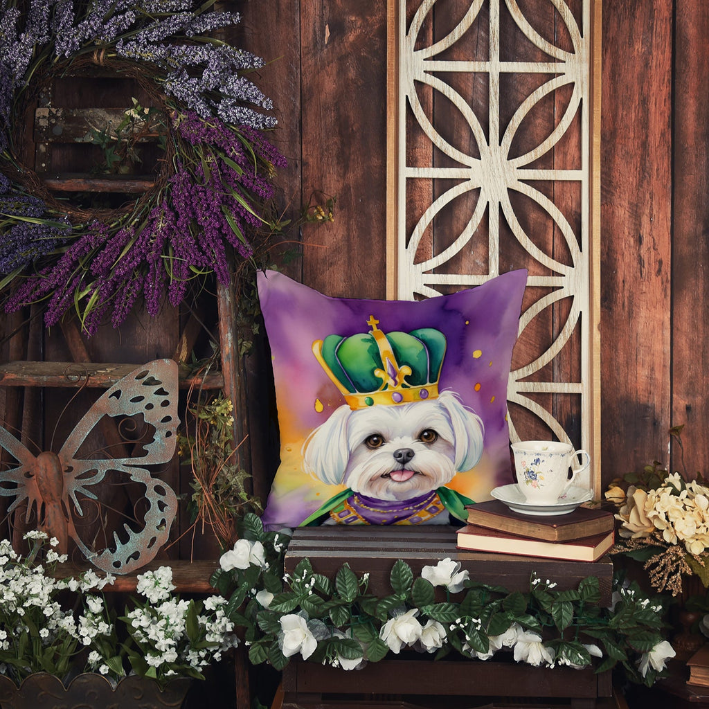 Maltese King of Mardi Gras Decorative Throw Pillow 14x14 Indoor Outdoor Accent Cushion, Fabric Cover with Insert for Sofa, Bed, Porch & Living Room
