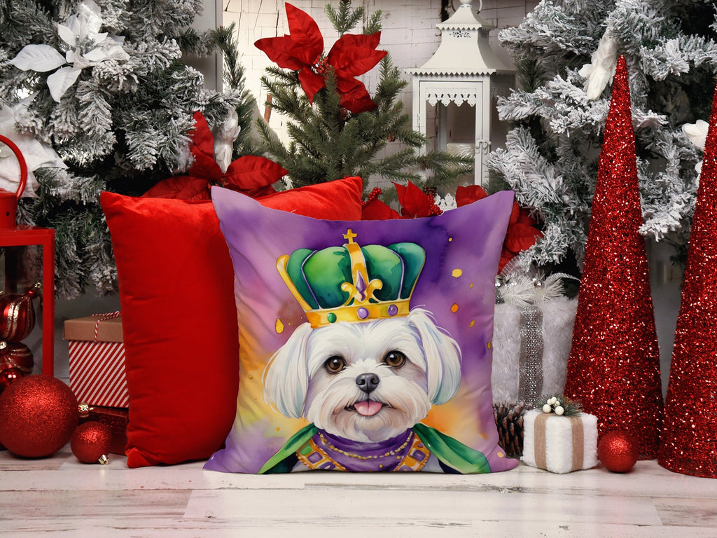 Maltese King of Mardi Gras Decorative Throw Pillow 14x14 Indoor Outdoor Accent Cushion, Fabric Cover with Insert for Sofa, Bed, Porch & Living Room
