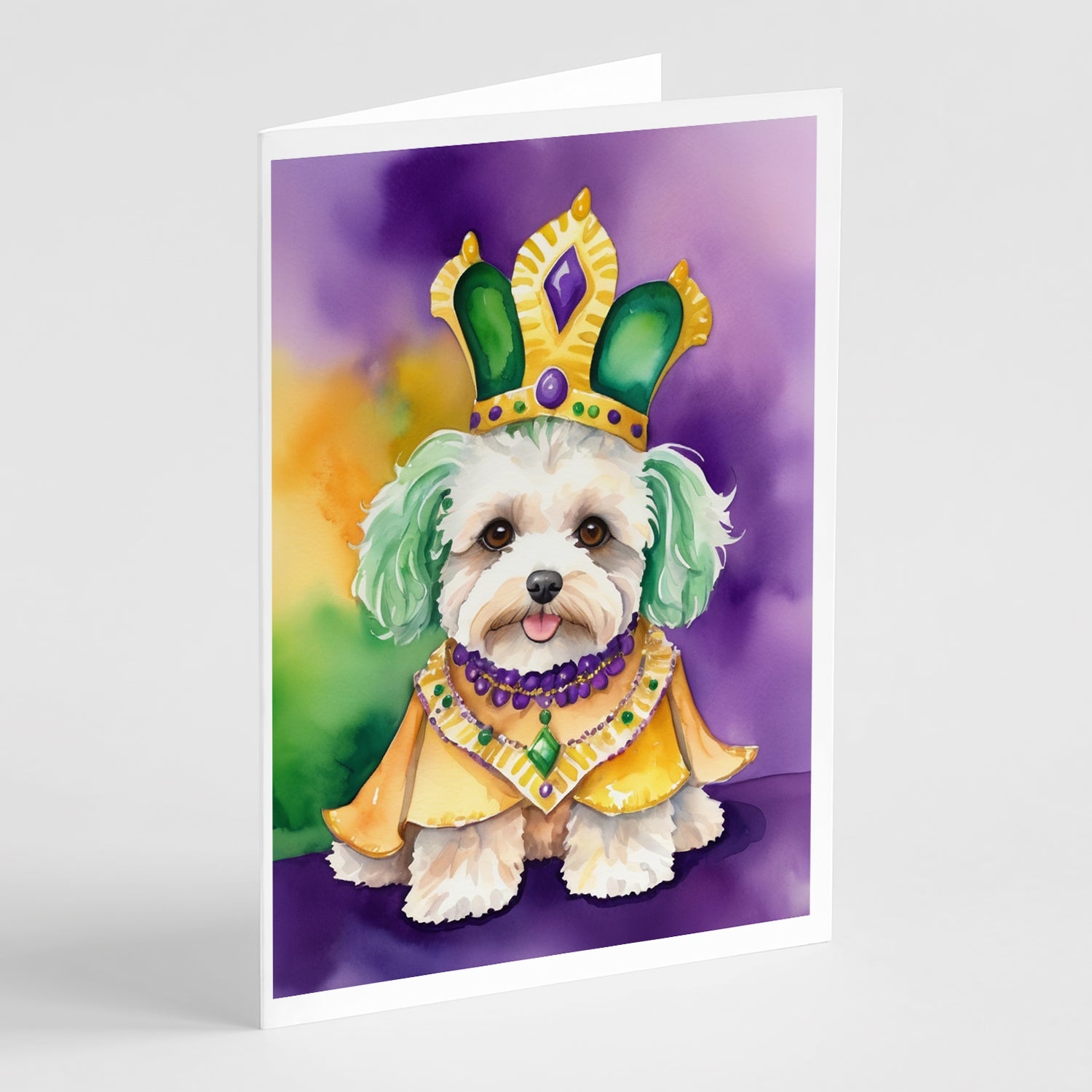 Maltipoo King of Mardi Gras Greeting Cards Pack of 8 Blank Cards with Envelopes Whimsical A7 Size 5x7