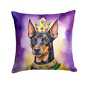 Manchester Terrier King of Mardi Gras Decorative Throw Pillow 14x14 Indoor Outdoor Accent Cushion, Fabric Cover with Insert for Sofa, Bed, Porch & Living Room