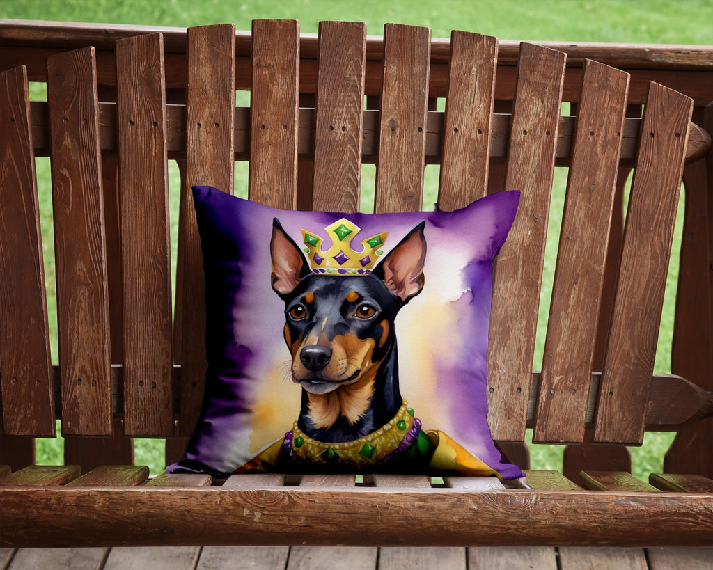 Manchester Terrier King of Mardi Gras Decorative Throw Pillow 14x14 Indoor Outdoor Accent Cushion, Fabric Cover with Insert for Sofa, Bed, Porch & Living Room
