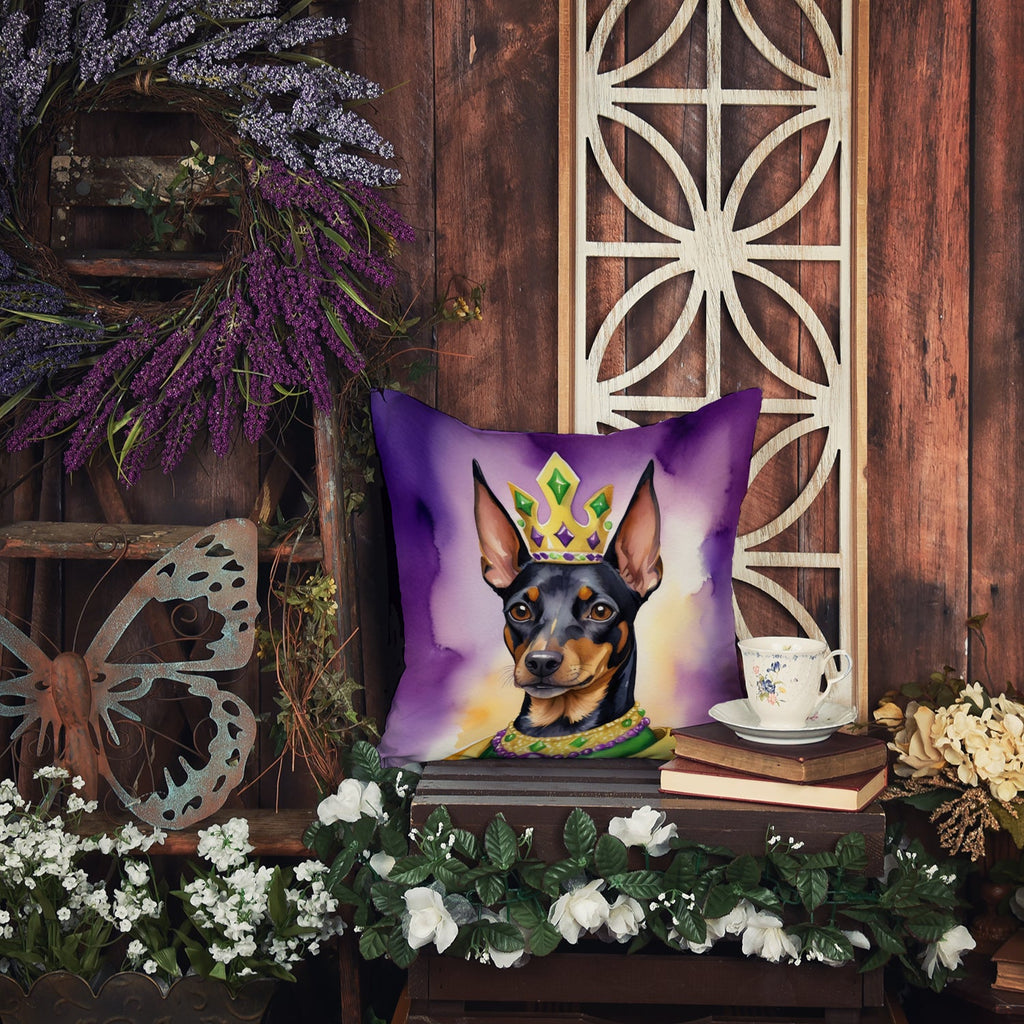 Manchester Terrier King of Mardi Gras Decorative Throw Pillow 18x18 Indoor Outdoor Accent Cushion, Fabric Cover with Insert for Sofa, Bed, Porch & Living Room