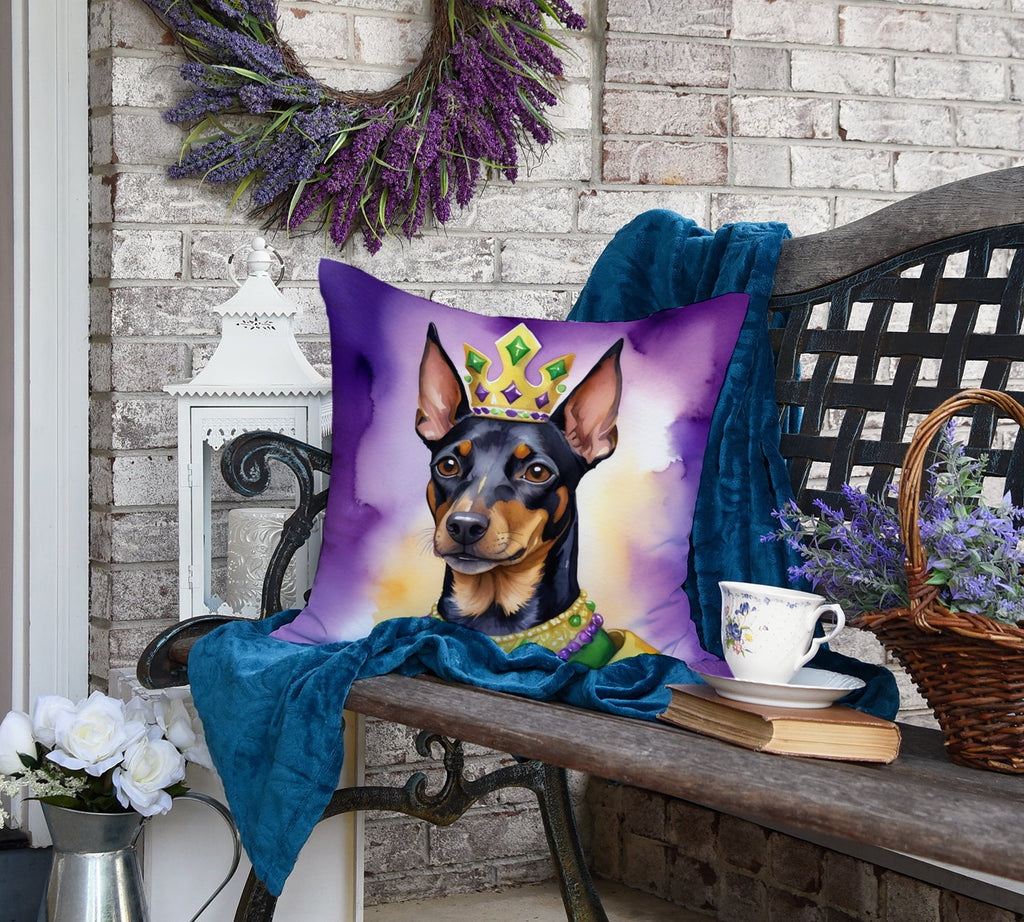 Manchester Terrier King of Mardi Gras Decorative Throw Pillow 18x18 Indoor Outdoor Accent Cushion, Fabric Cover with Insert for Sofa, Bed, Porch & Living Room
