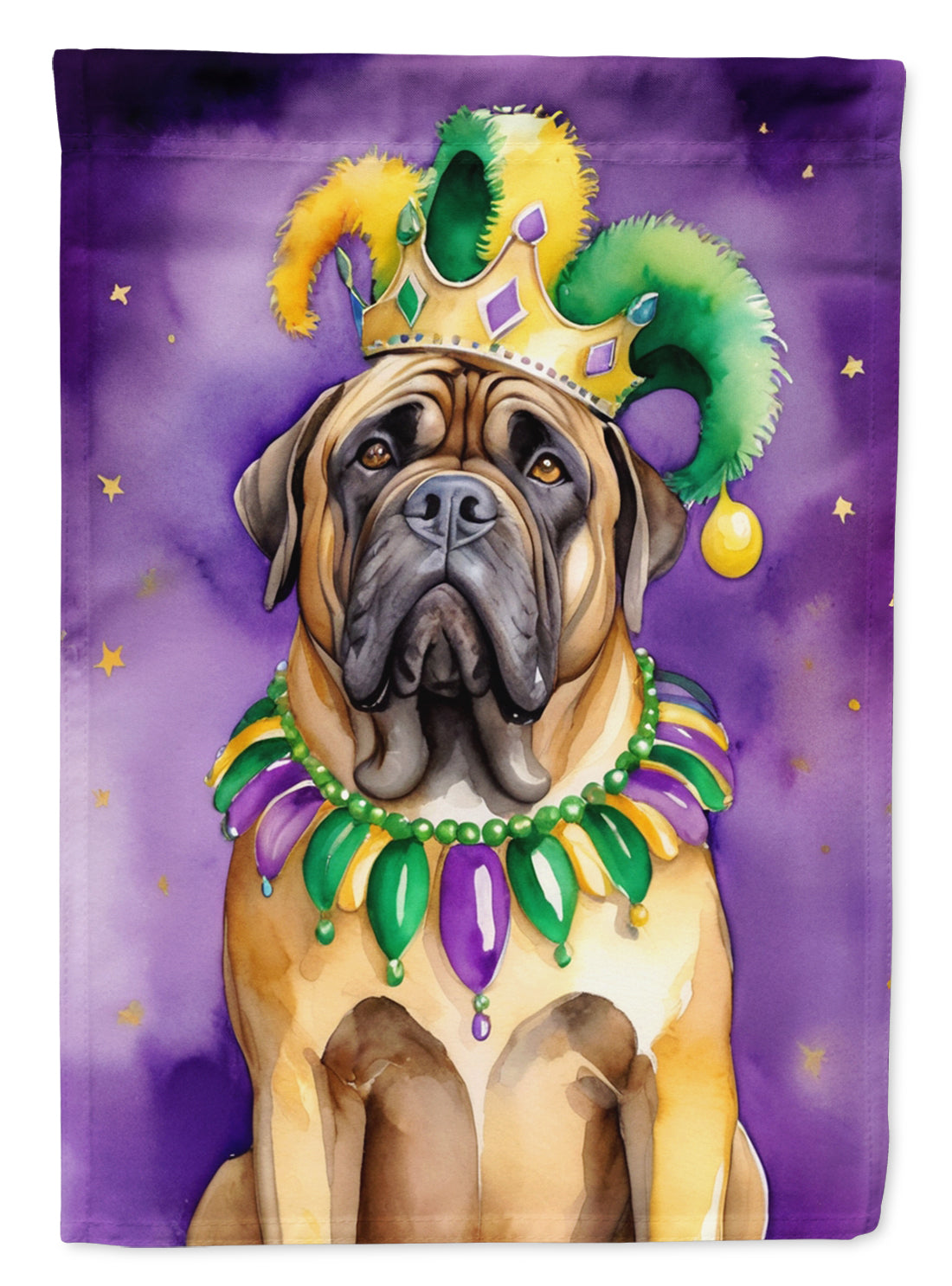 Mastiff King of Mardi Gras House Flag 28x40 Porch Sleeve Pole Decorative Outside Yard Banner Artwork Wall Hanging, Polyester