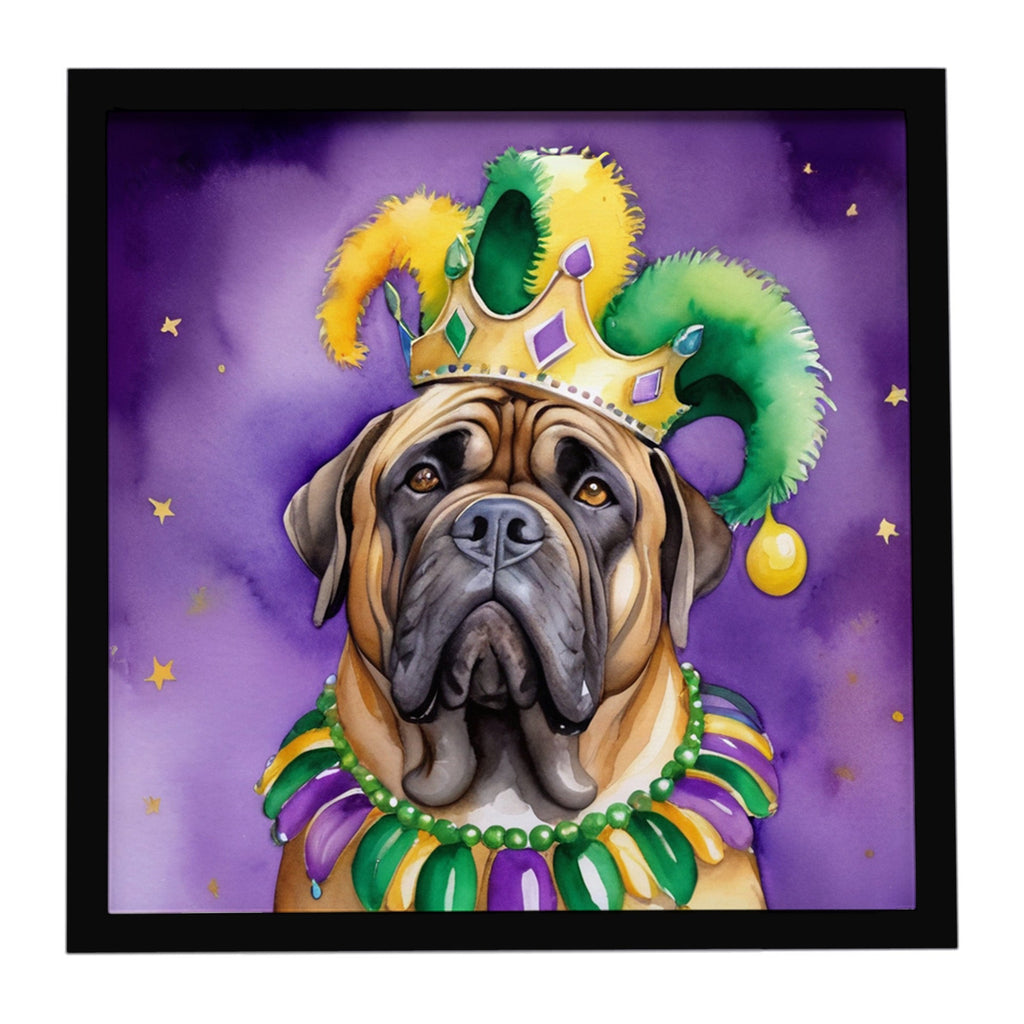 Mastiff King of Mardi Gras Framed Metal Print Bathroom, Kitchen, Office, Home Decor Wall Art Ready to Hang, Square, 8X8
