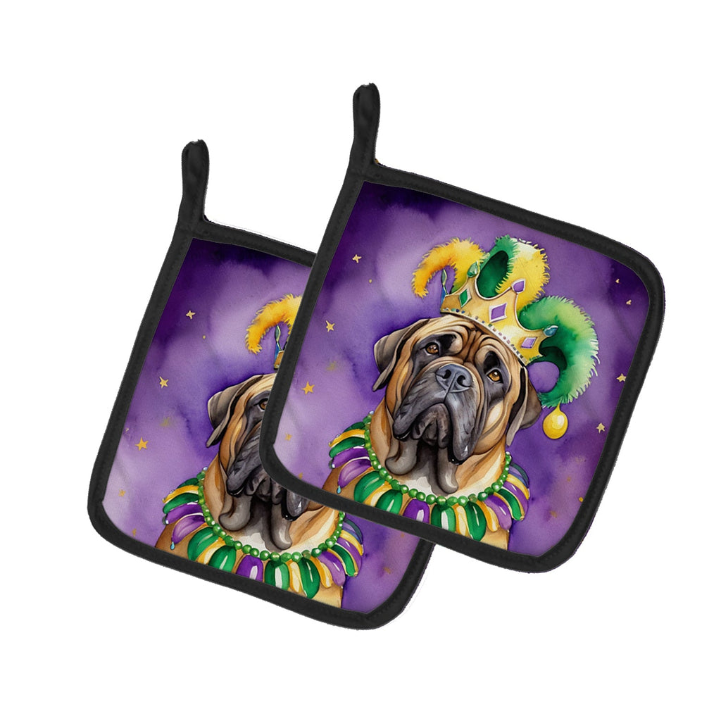 Mastiff King of Mardi Gras Pot Holder Set of 2 Heat Resistant Quilted Hot Pads 7.5 x 7.5 Inch, Insulated Kitchen Trivets for Cooking & Baking