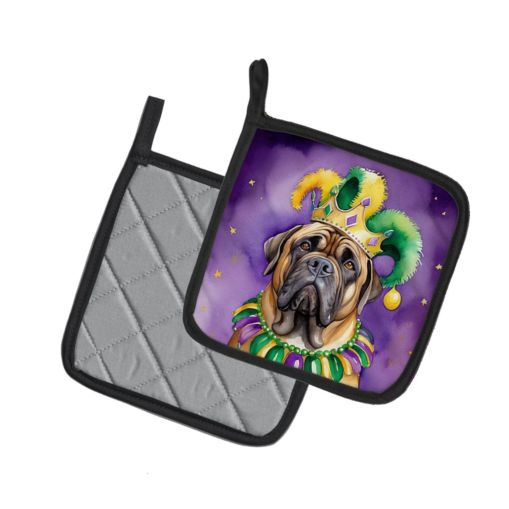 Mastiff King of Mardi Gras Pot Holder Set of 2 Heat Resistant Quilted Hot Pads 7.5 x 7.5 Inch, Insulated Kitchen Trivets for Cooking & Baking