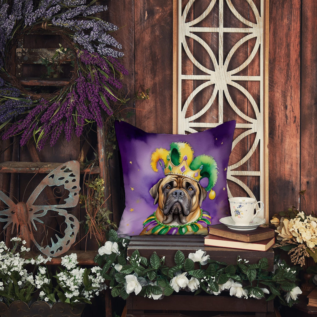 Mastiff King of Mardi Gras Decorative Throw Pillow 14x14 Indoor Outdoor Accent Cushion, Fabric Cover with Insert for Sofa, Bed, Porch & Living Room