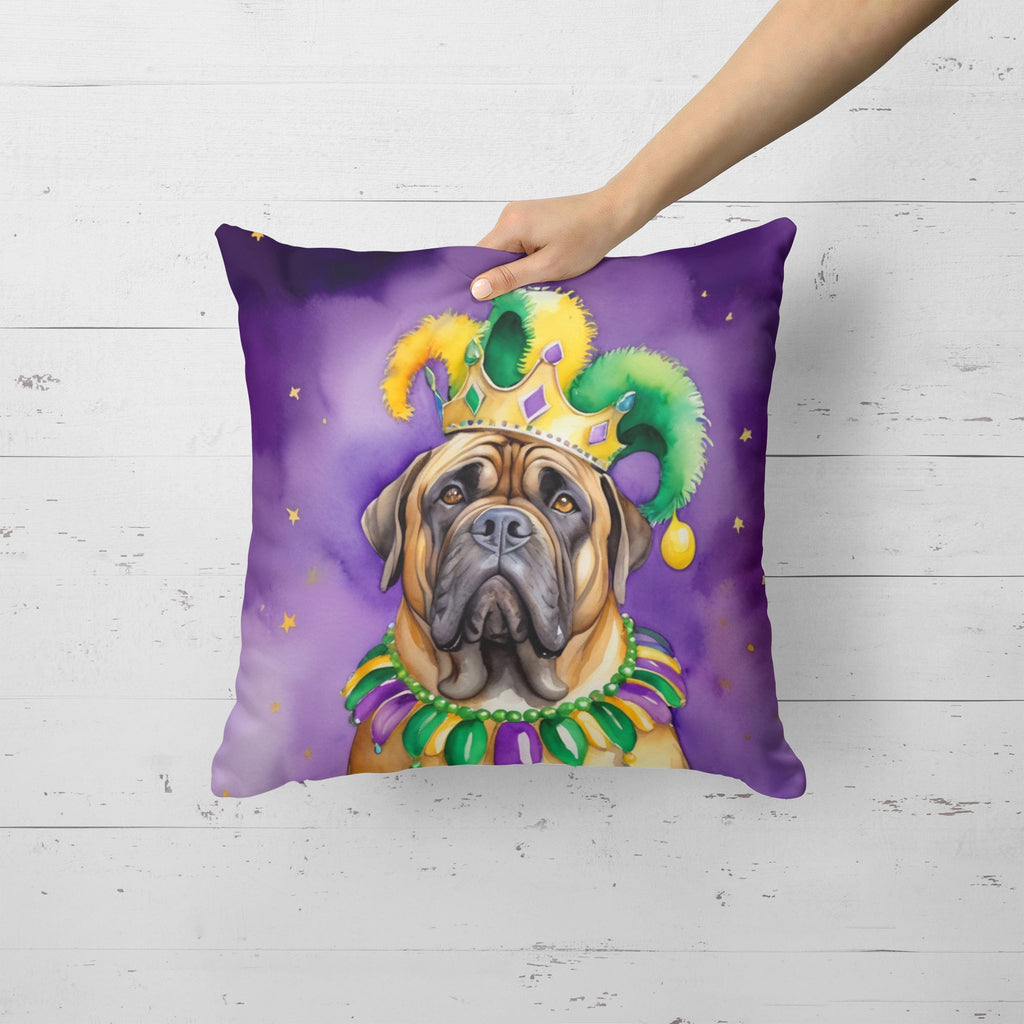 Mastiff King of Mardi Gras Decorative Throw Pillow 18x18 Indoor Outdoor Accent Cushion, Fabric Cover with Insert for Sofa, Bed, Porch & Living Room