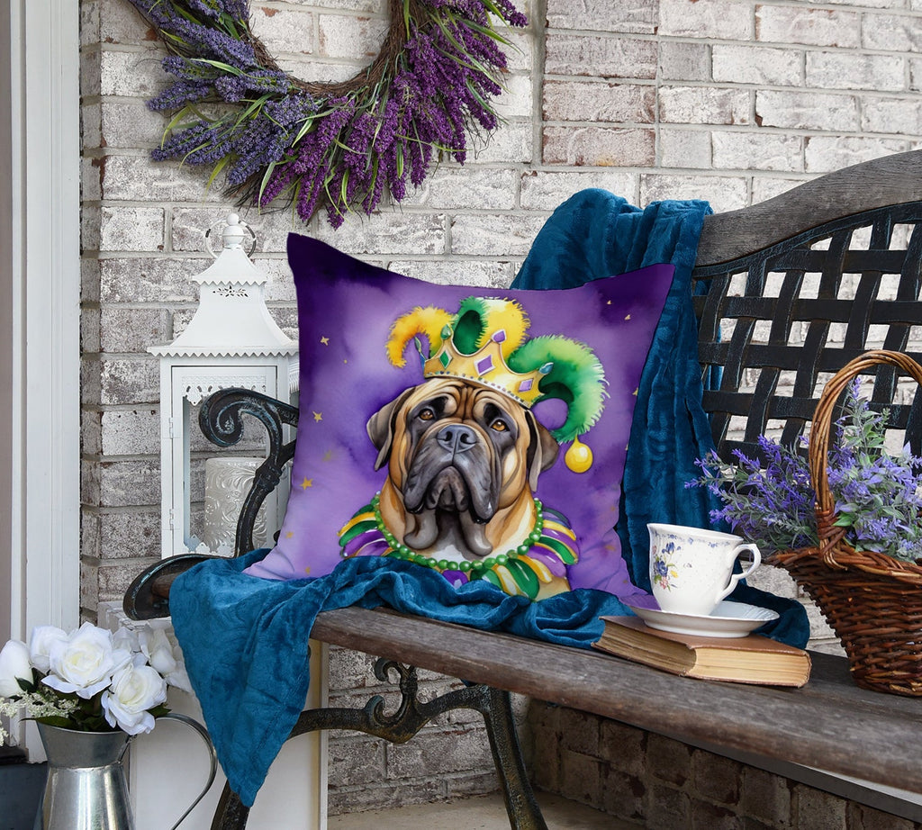 Mastiff King of Mardi Gras Decorative Throw Pillow 18x18 Indoor Outdoor Accent Cushion, Fabric Cover with Insert for Sofa, Bed, Porch & Living Room