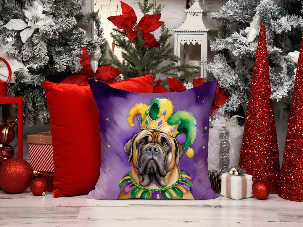 Mastiff King of Mardi Gras Decorative Throw Pillow 18x18 Indoor Outdoor Accent Cushion, Fabric Cover with Insert for Sofa, Bed, Porch & Living Room