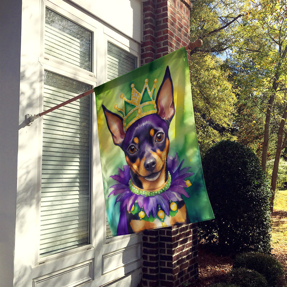 Miniature Pinscher King of Mardi Gras House Flag 28x40 Porch Sleeve Pole Decorative Outside Yard Banner Artwork Wall Hanging, Polyester