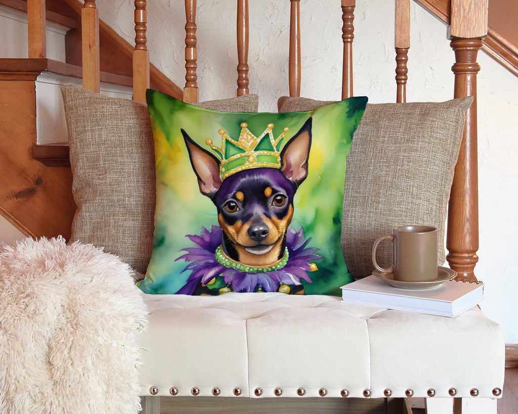 Miniature Pinscher King of Mardi Gras Decorative Throw Pillow 14x14 Indoor Outdoor Accent Cushion, Fabric Cover with Insert for Sofa, Bed, Porch & Living Room