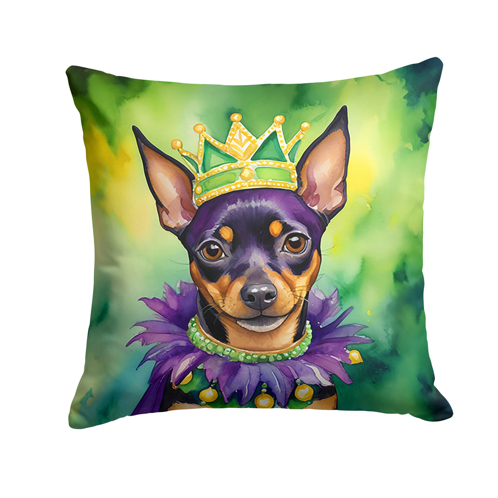 Miniature Pinscher King of Mardi Gras Decorative Throw Pillow 18x18 Indoor Outdoor Accent Cushion, Fabric Cover with Insert for Sofa, Bed, Porch & Living Room