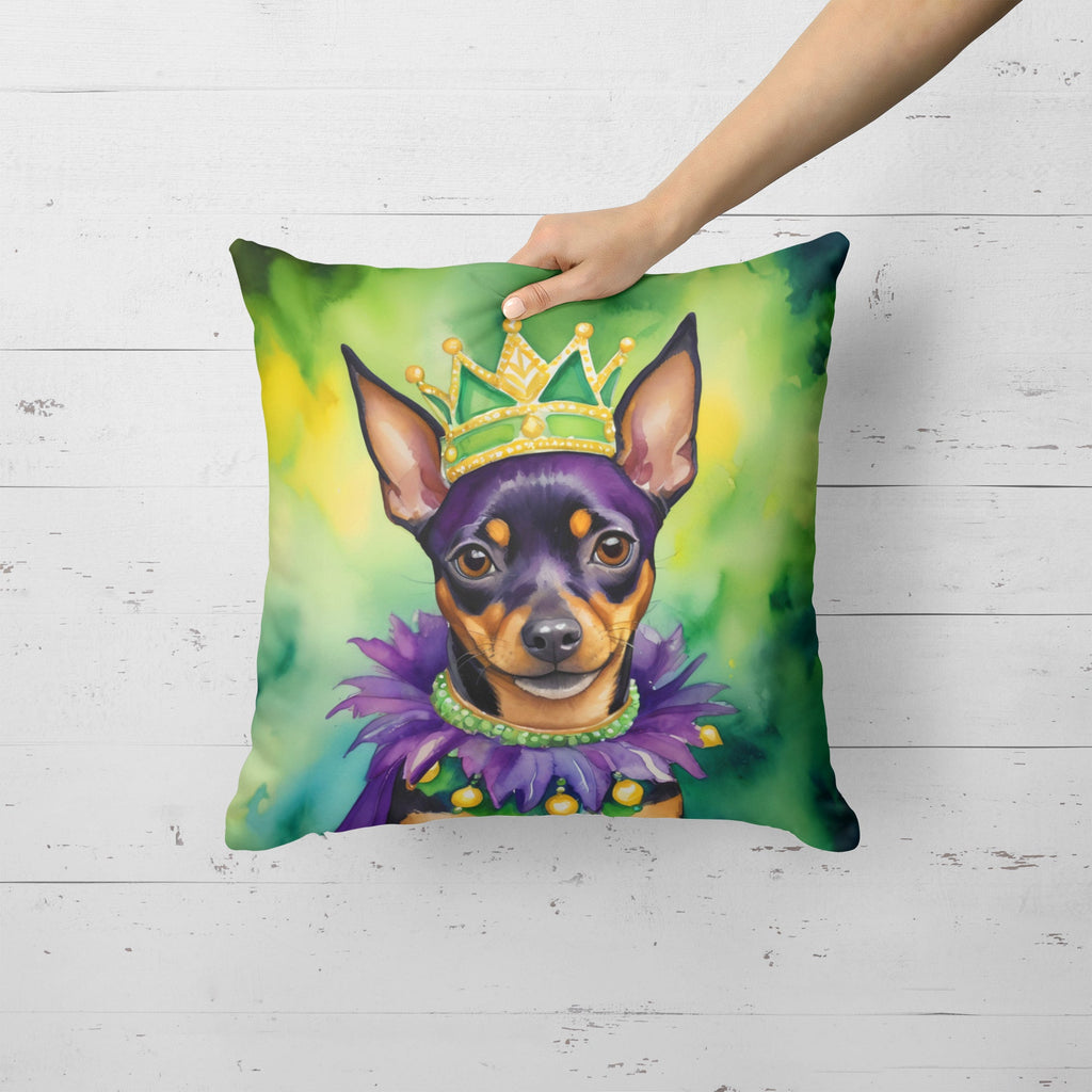 Miniature Pinscher King of Mardi Gras Decorative Throw Pillow 18x18 Indoor Outdoor Accent Cushion, Fabric Cover with Insert for Sofa, Bed, Porch & Living Room