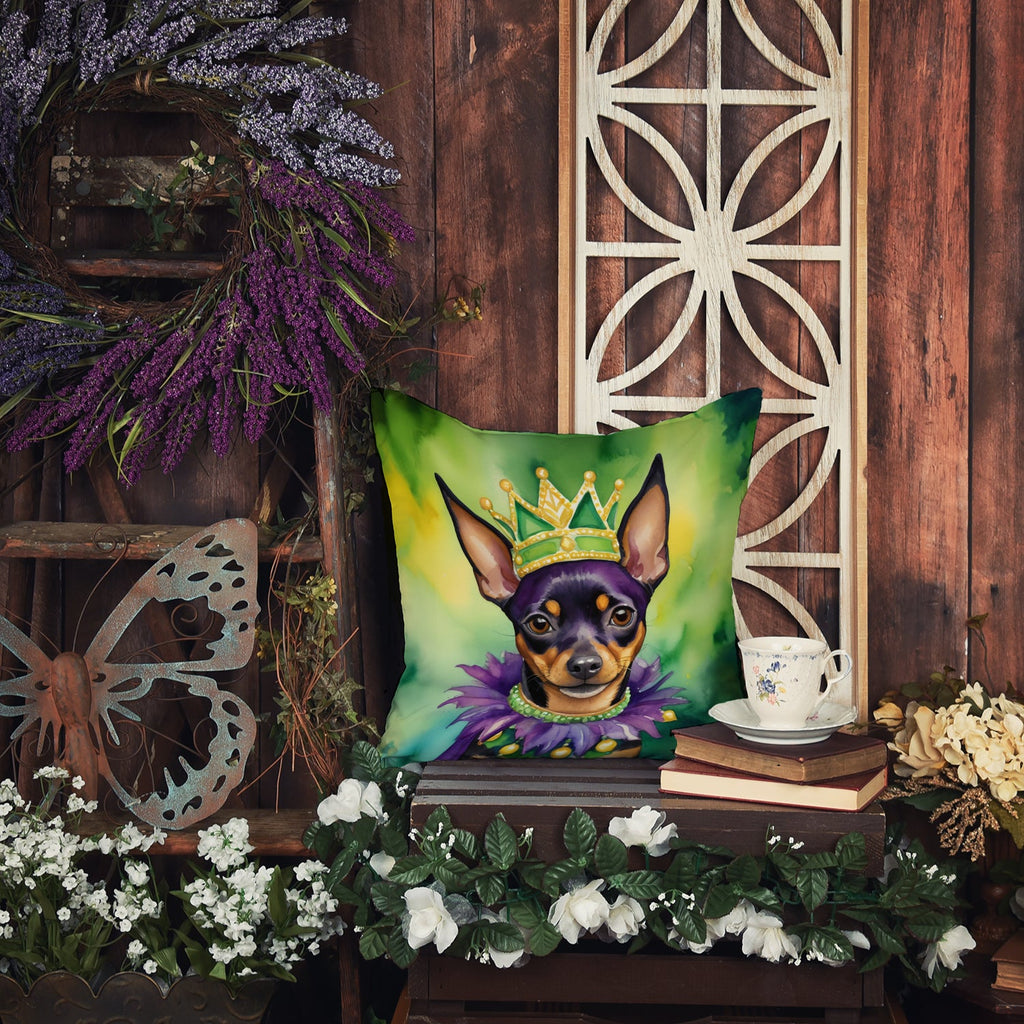 Miniature Pinscher King of Mardi Gras Decorative Throw Pillow 18x18 Indoor Outdoor Accent Cushion, Fabric Cover with Insert for Sofa, Bed, Porch & Living Room