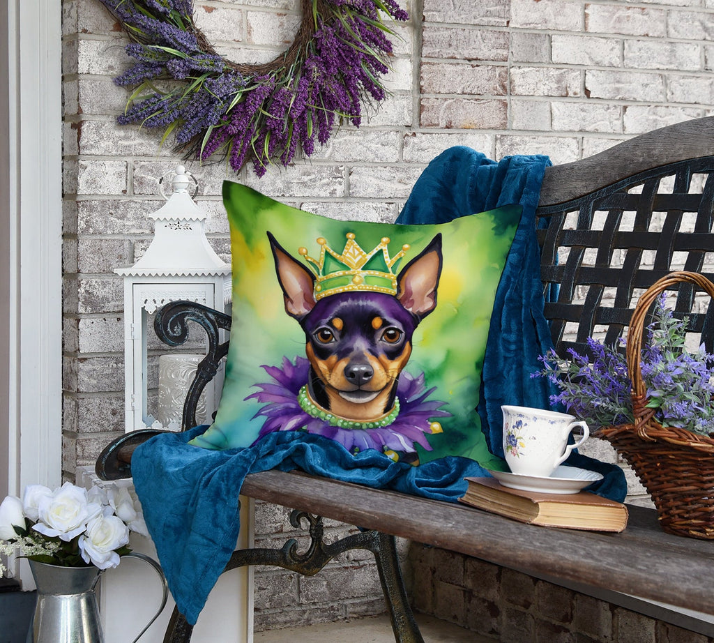 Miniature Pinscher King of Mardi Gras Decorative Throw Pillow 18x18 Indoor Outdoor Accent Cushion, Fabric Cover with Insert for Sofa, Bed, Porch & Living Room