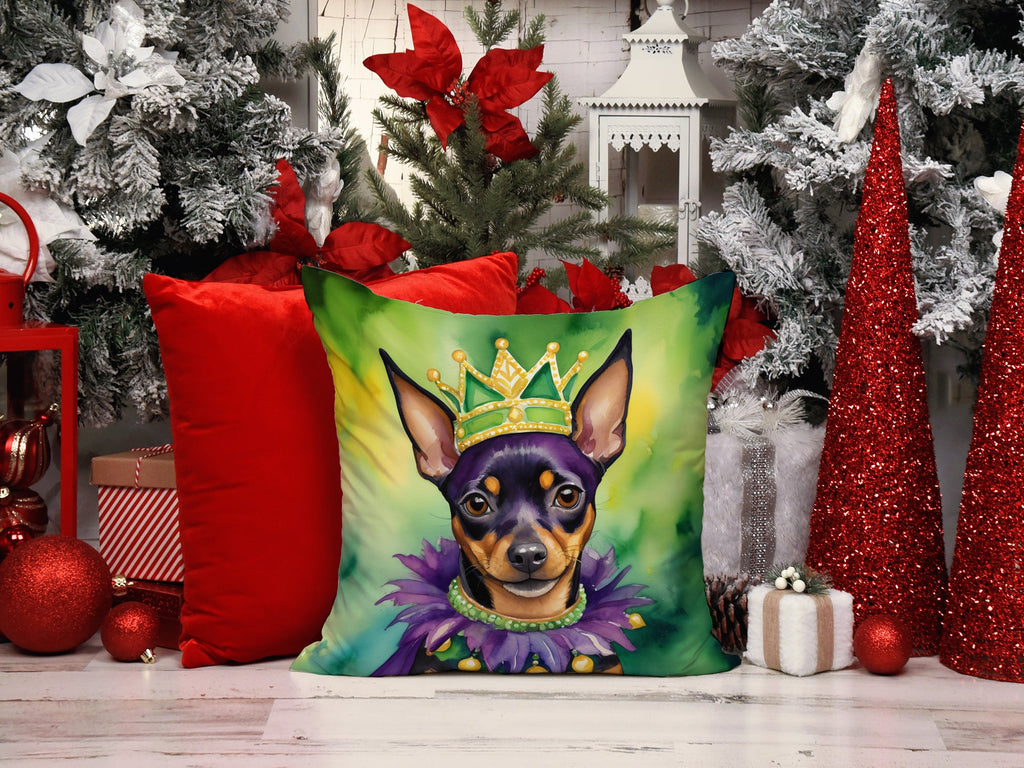 Miniature Pinscher King of Mardi Gras Decorative Throw Pillow 18x18 Indoor Outdoor Accent Cushion, Fabric Cover with Insert for Sofa, Bed, Porch & Living Room