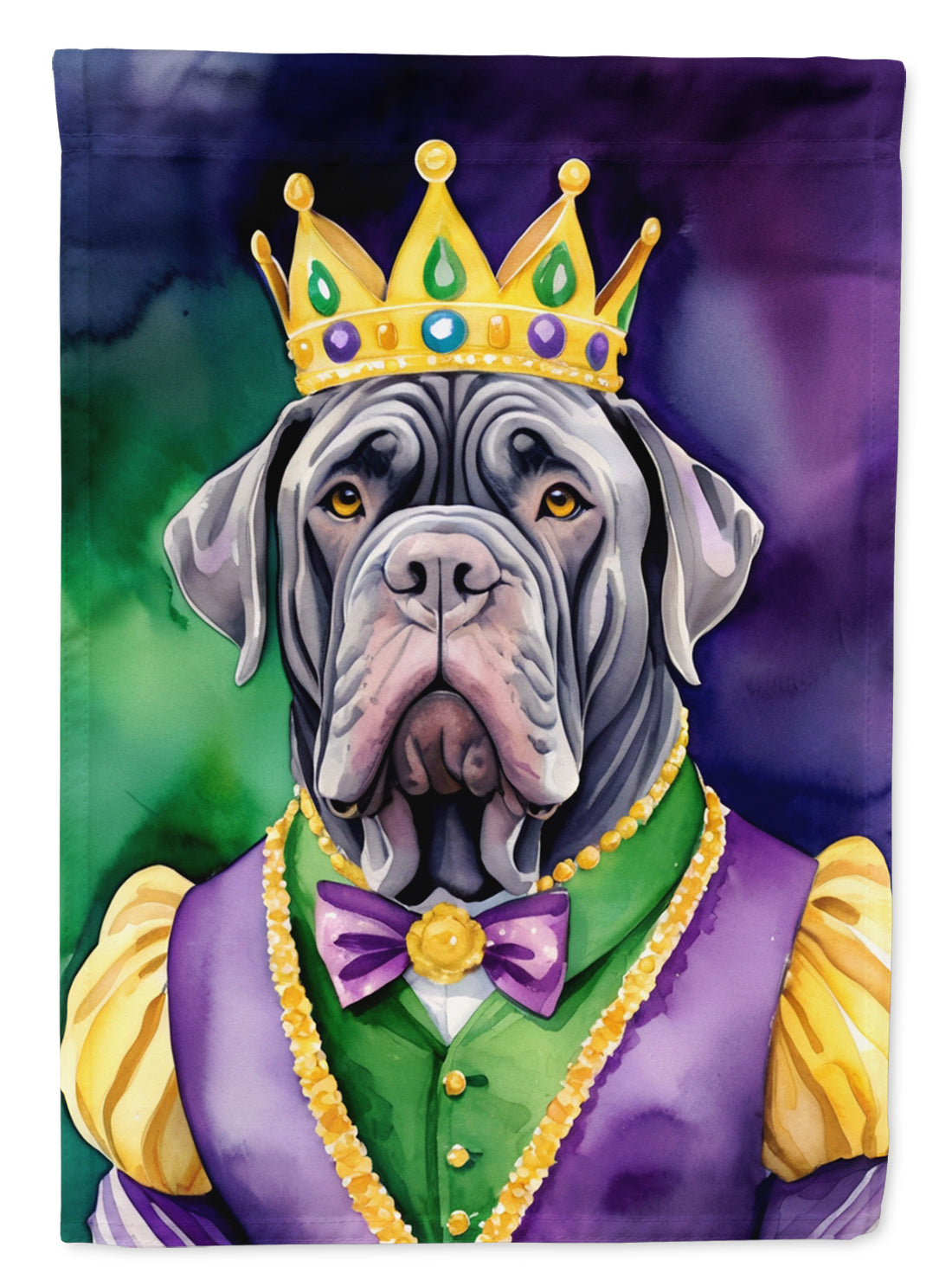Neapolitan Mastiff King of Mardi Gras House Flag 28x40 Porch Sleeve Pole Decorative Outside Yard Banner Artwork Wall Hanging, Polyester