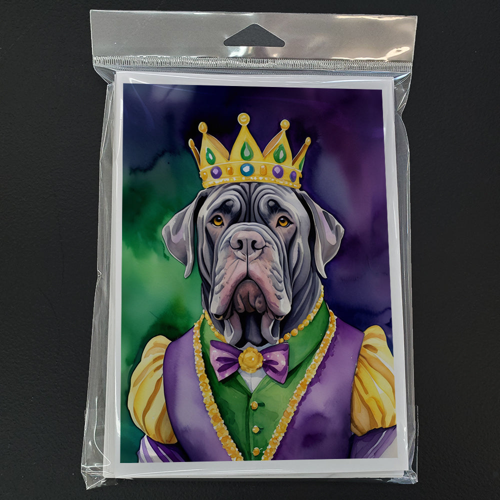 Neapolitan Mastiff King of Mardi Gras Greeting Cards Pack of 8 Blank Cards with Envelopes Whimsical A7 Size 5x7