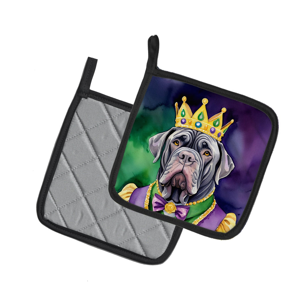Neapolitan Mastiff King of Mardi Gras Pot Holder Set of 2 Heat Resistant Quilted Hot Pads 7.5 x 7.5 Inch, Insulated Kitchen Trivets for Cooking & Baking
