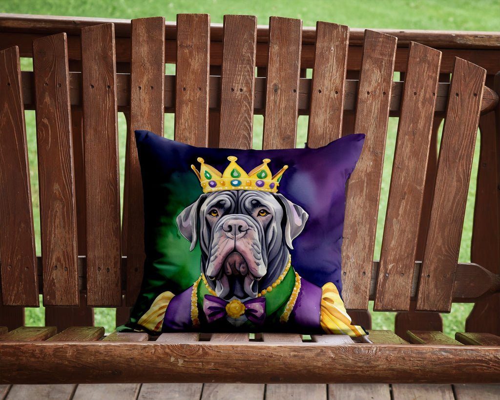 Neapolitan Mastiff King of Mardi Gras Decorative Throw Pillow 14x14 Indoor Outdoor Accent Cushion, Fabric Cover with Insert for Sofa, Bed, Porch & Living Room