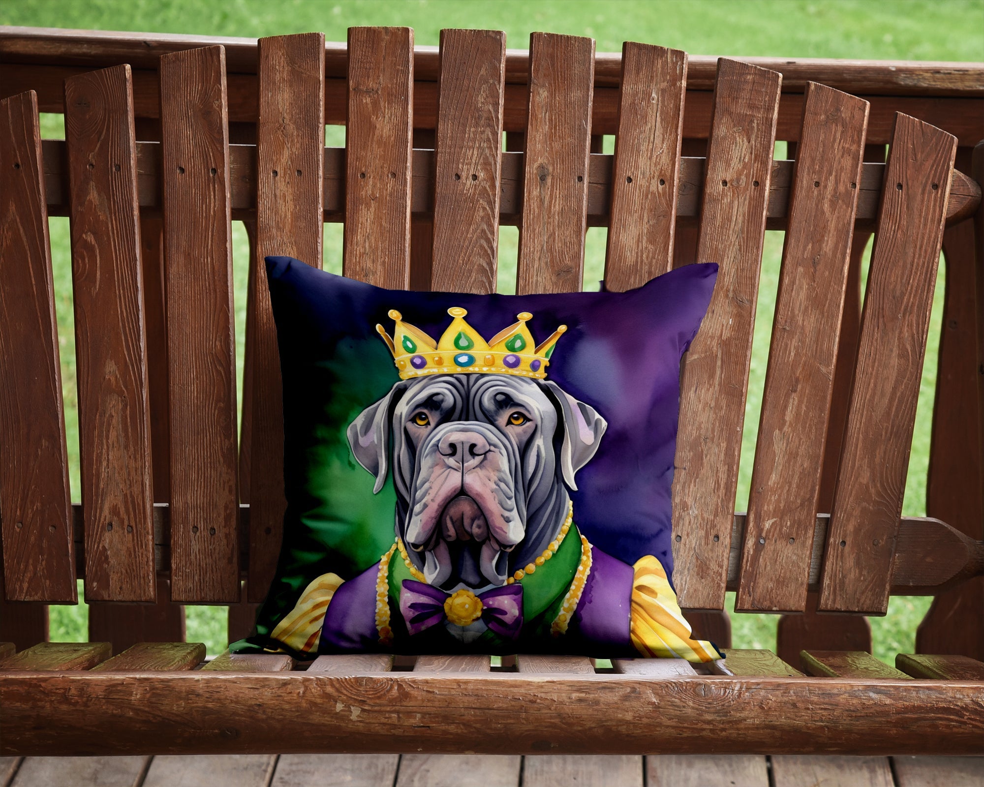 Neapolitan Mastiff King of Mardi Gras Decorative Throw Pillow 14x14 Indoor Outdoor Accent Cushion, Fabric Cover with Insert for Sofa, Bed, Porch & Living Room