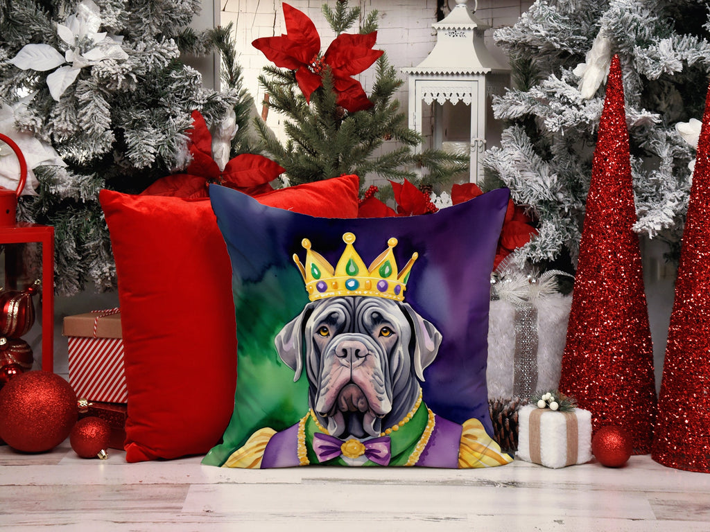 Neapolitan Mastiff King of Mardi Gras Decorative Throw Pillow 14x14 Indoor Outdoor Accent Cushion, Fabric Cover with Insert for Sofa, Bed, Porch & Living Room