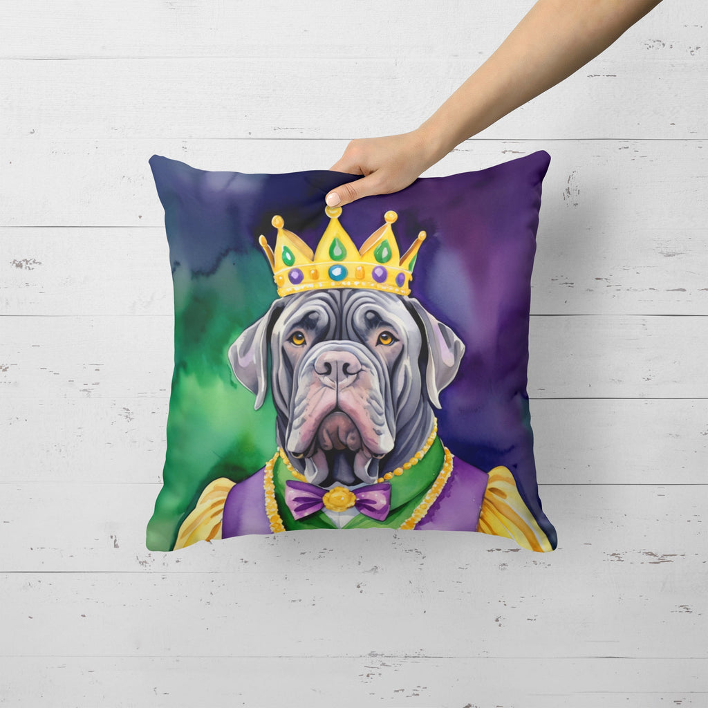Neapolitan Mastiff King of Mardi Gras Decorative Throw Pillow 18x18 Indoor Outdoor Accent Cushion, Fabric Cover with Insert for Sofa, Bed, Porch & Living Room