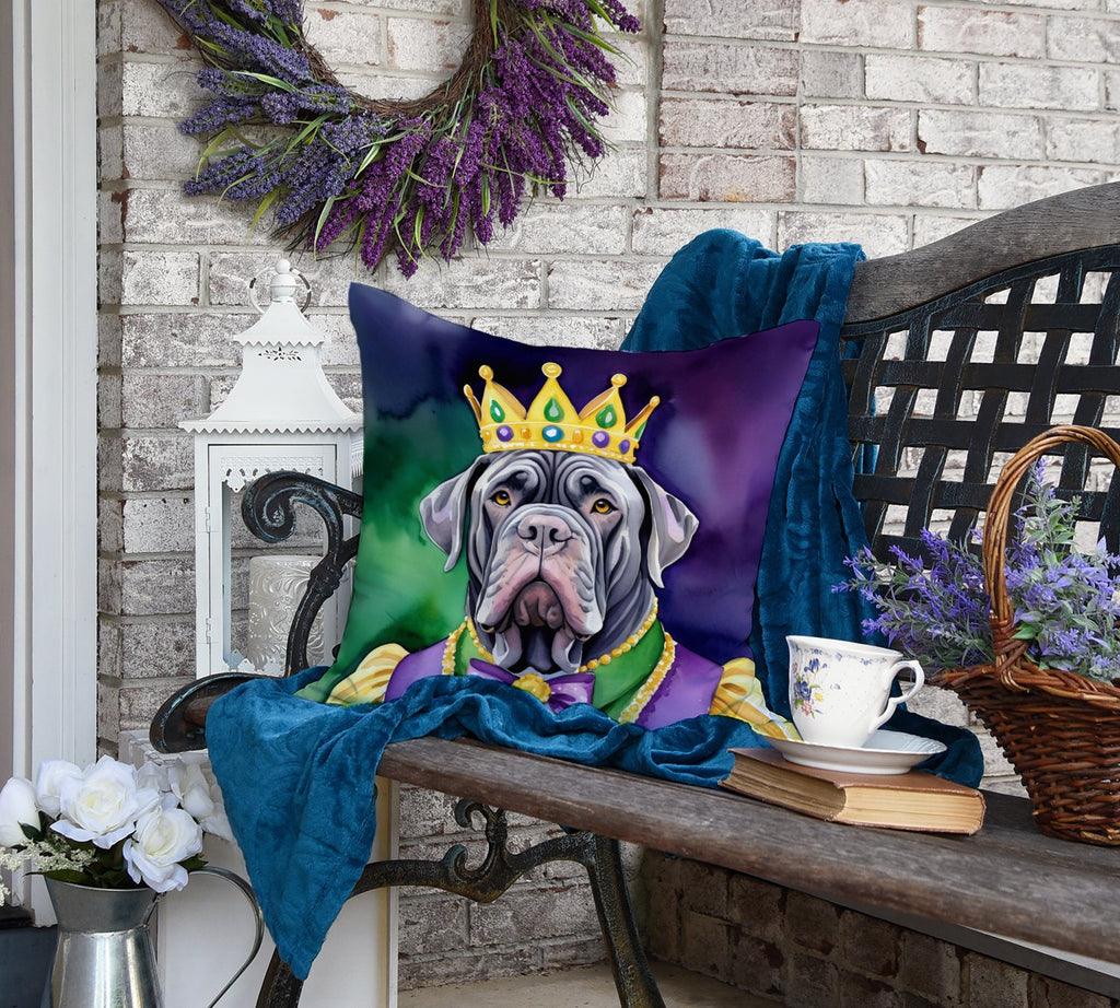 Neapolitan Mastiff King of Mardi Gras Decorative Throw Pillow 18x18 Indoor Outdoor Accent Cushion, Fabric Cover with Insert for Sofa, Bed, Porch & Living Room