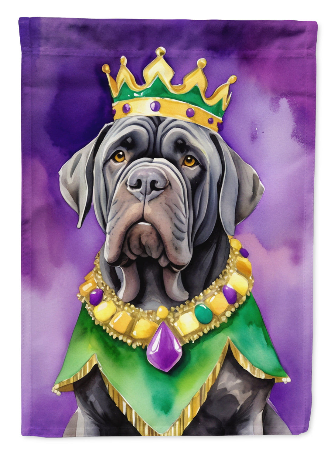 Neapolitan Mastiff King of Mardi Gras House Flag 28x40 Porch Sleeve Pole Decorative Outside Yard Banner Artwork Wall Hanging, Polyester