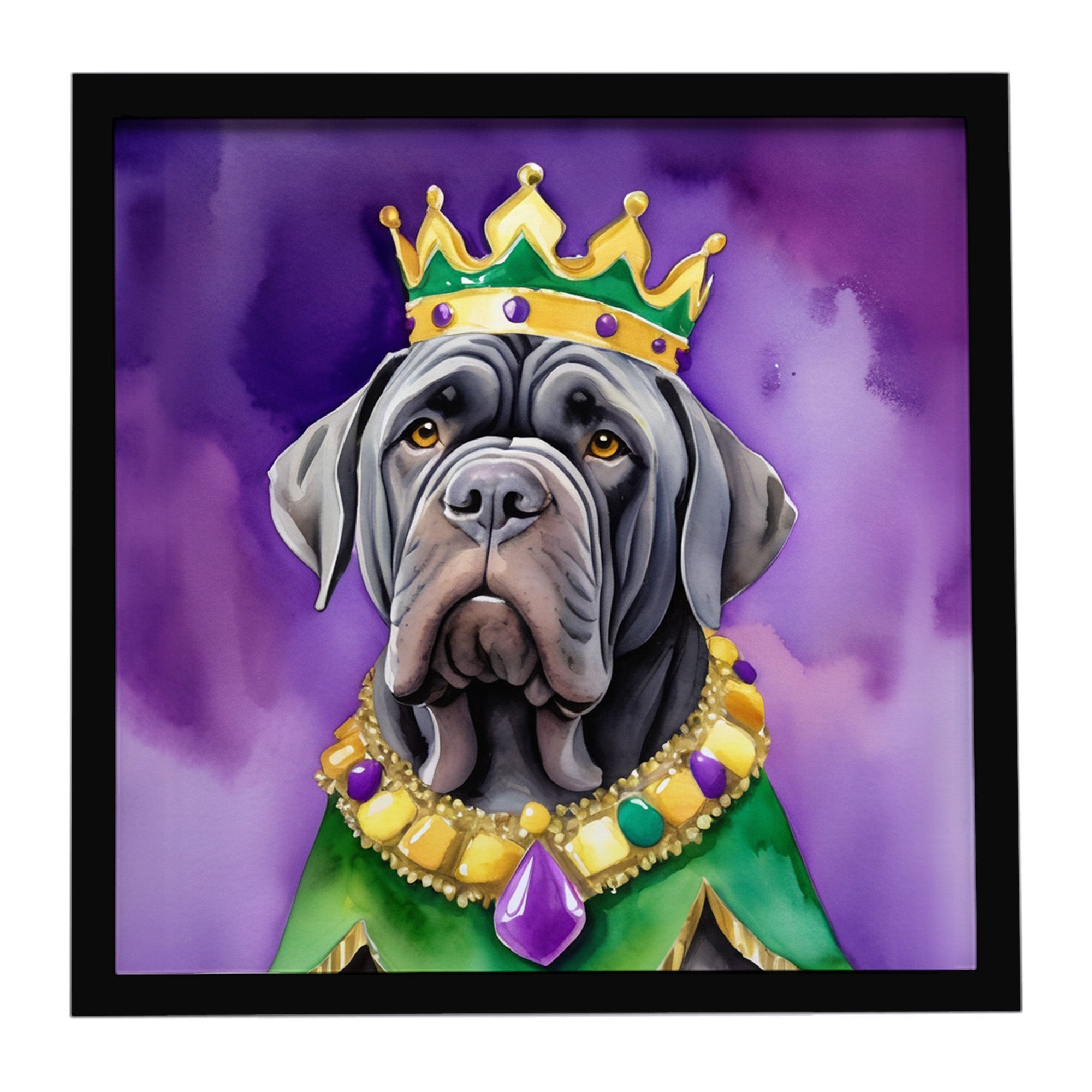 Neapolitan Mastiff King of Mardi Gras Framed Metal Print Bathroom, Kitchen, Office, Home Decor Wall Art Ready to Hang, Square, 8X8