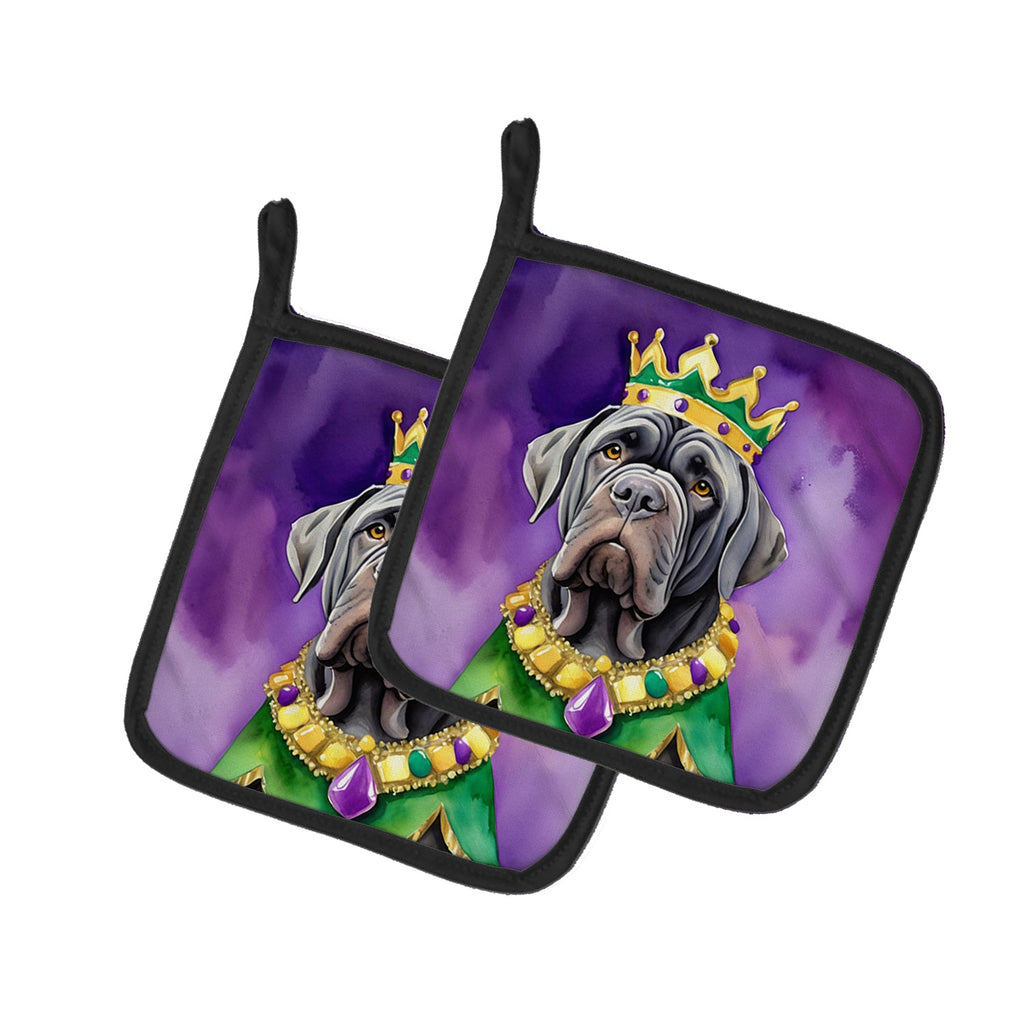Neapolitan Mastiff King of Mardi Gras Pot Holder Set of 2 Heat Resistant Quilted Hot Pads 7.5 x 7.5 Inch, Insulated Kitchen Trivets for Cooking & Baking