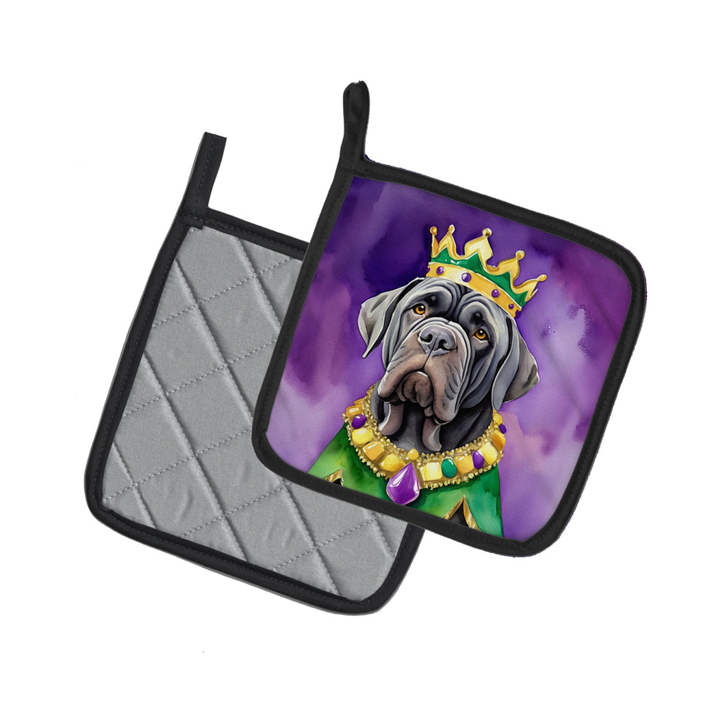 Neapolitan Mastiff King of Mardi Gras Pot Holder Set of 2 Heat Resistant Quilted Hot Pads 7.5 x 7.5 Inch, Insulated Kitchen Trivets for Cooking & Baking