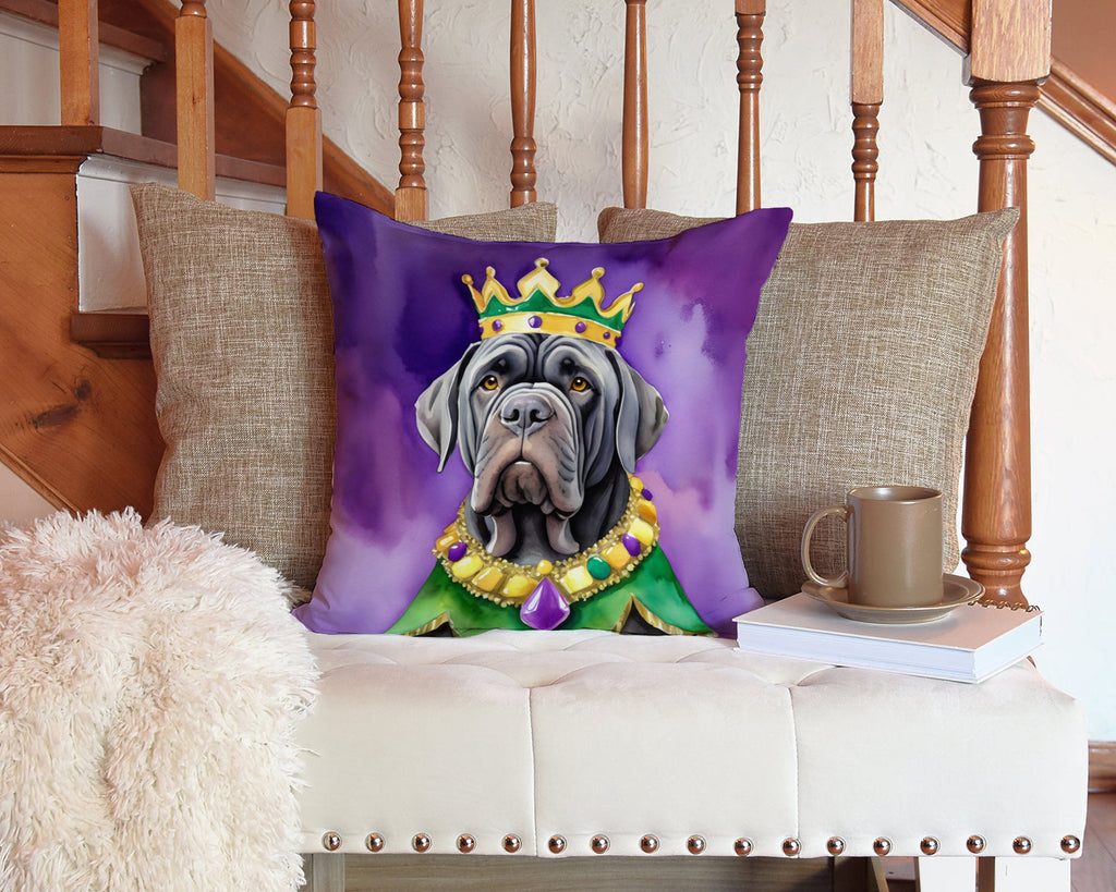Neapolitan Mastiff King of Mardi Gras Decorative Throw Pillow 14x14 Indoor Outdoor Accent Cushion, Fabric Cover with Insert for Sofa, Bed, Porch & Living Room