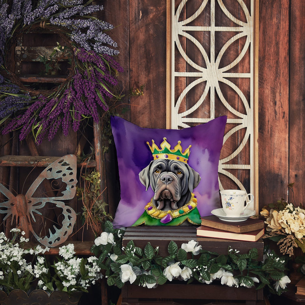 Neapolitan Mastiff King of Mardi Gras Decorative Throw Pillow 14x14 Indoor Outdoor Accent Cushion, Fabric Cover with Insert for Sofa, Bed, Porch & Living Room
