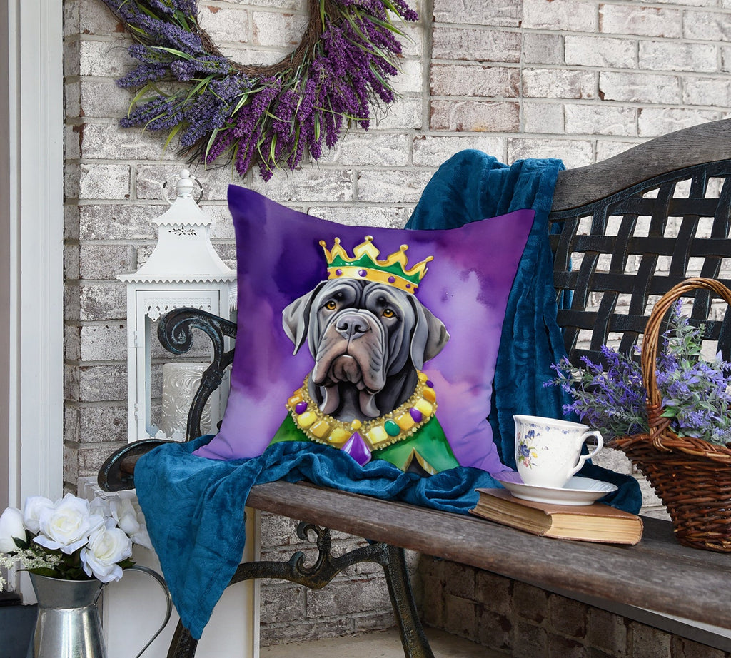 Neapolitan Mastiff King of Mardi Gras Decorative Throw Pillow 18x18 Indoor Outdoor Accent Cushion, Fabric Cover with Insert for Sofa, Bed, Porch & Living Room