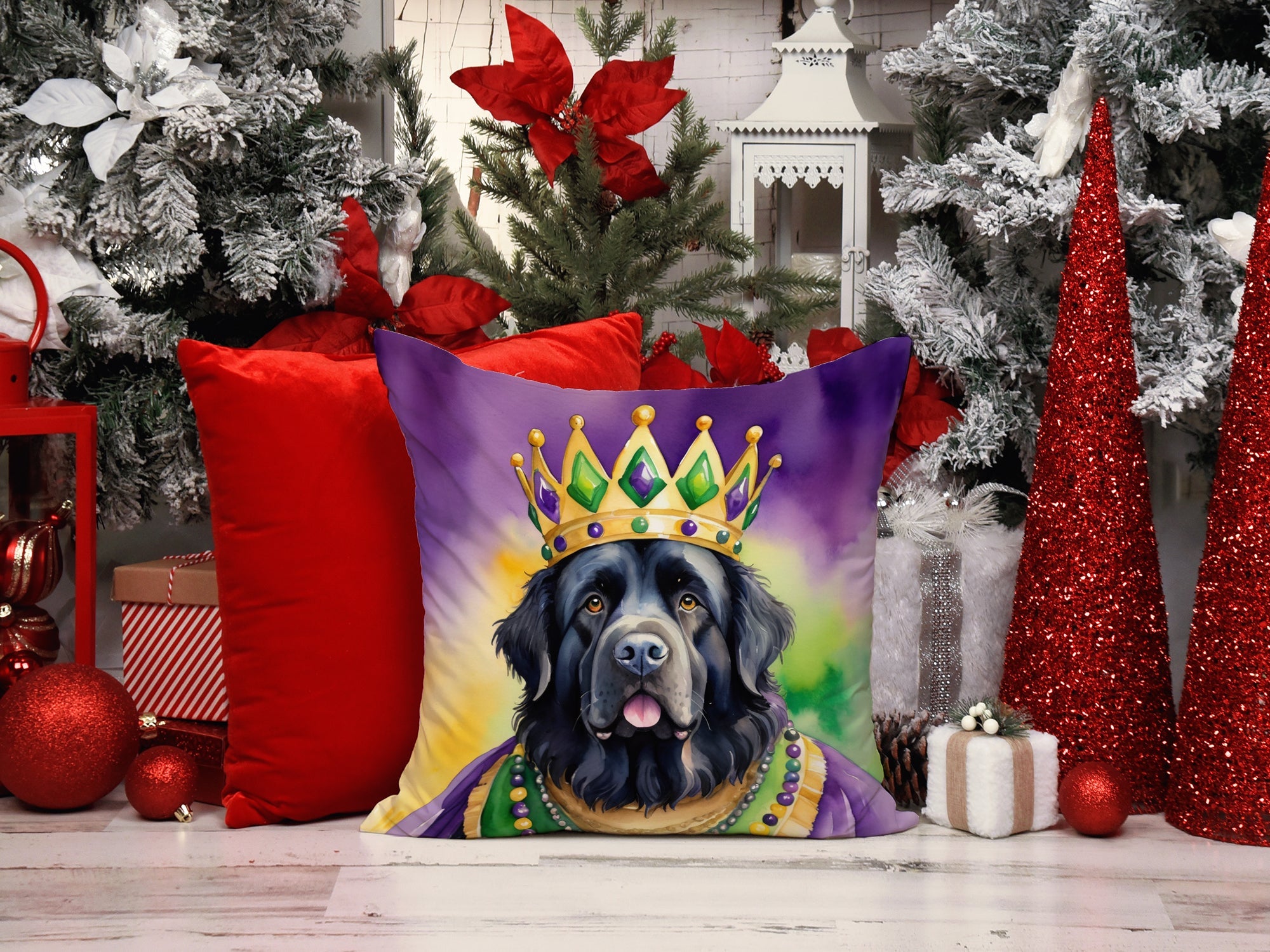 Newfoundland King of Mardi Gras Decorative Throw Pillow 14x14 Indoor Outdoor Accent Cushion, Fabric Cover with Insert for Sofa, Bed, Porch & Living Room