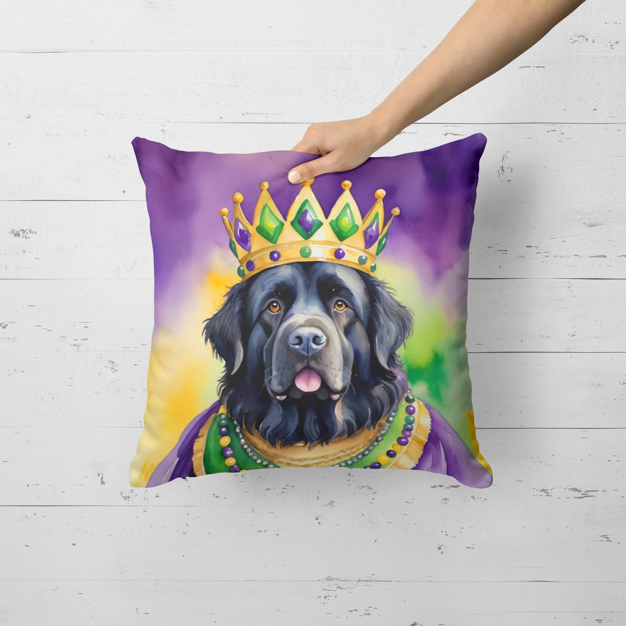 Newfoundland King of Mardi Gras Decorative Throw Pillow 18x18 Indoor Outdoor Accent Cushion, Fabric Cover with Insert for Sofa, Bed, Porch & Living Room