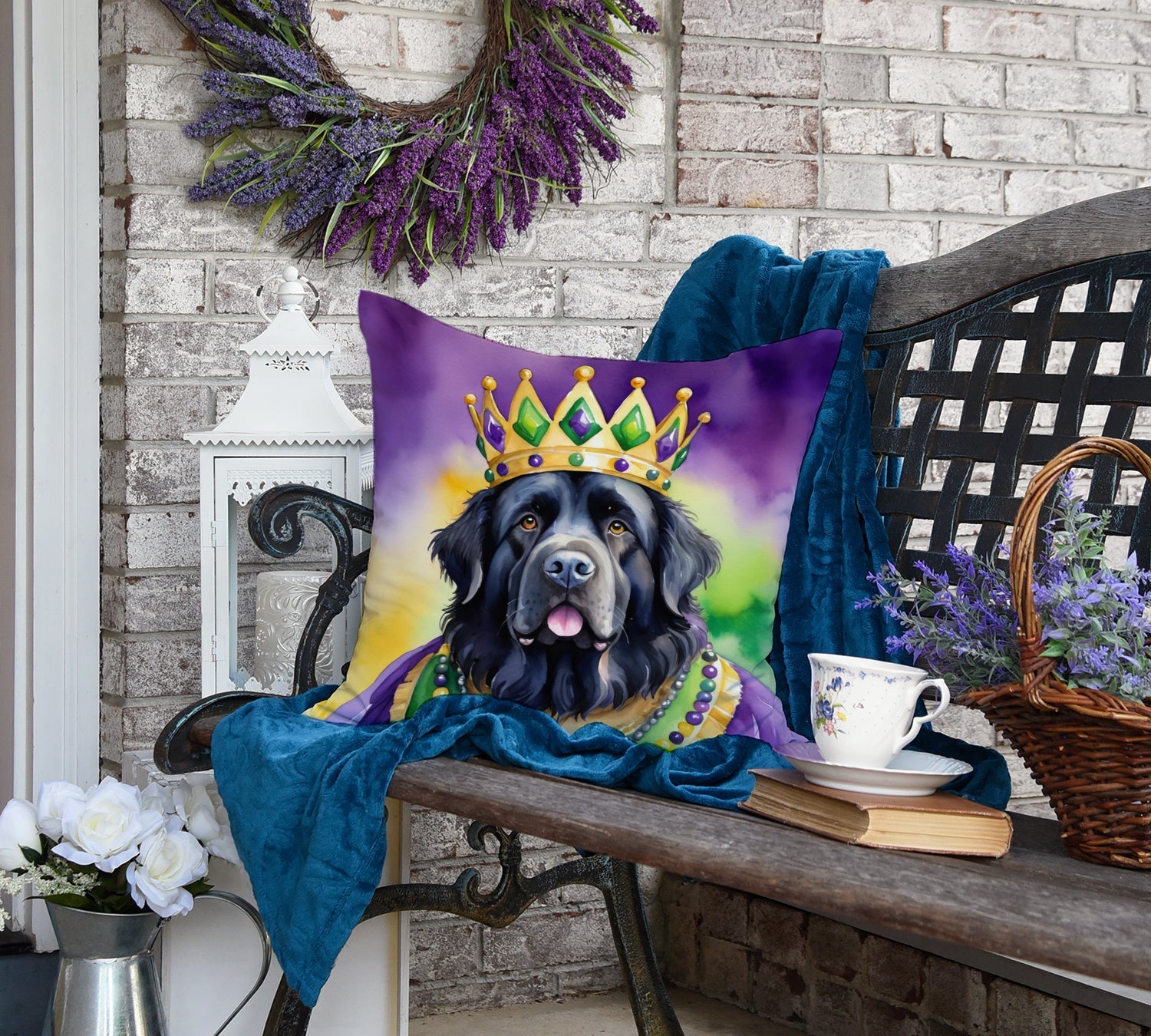 Newfoundland King of Mardi Gras Decorative Throw Pillow 18x18 Indoor Outdoor Accent Cushion, Fabric Cover with Insert for Sofa, Bed, Porch & Living Room
