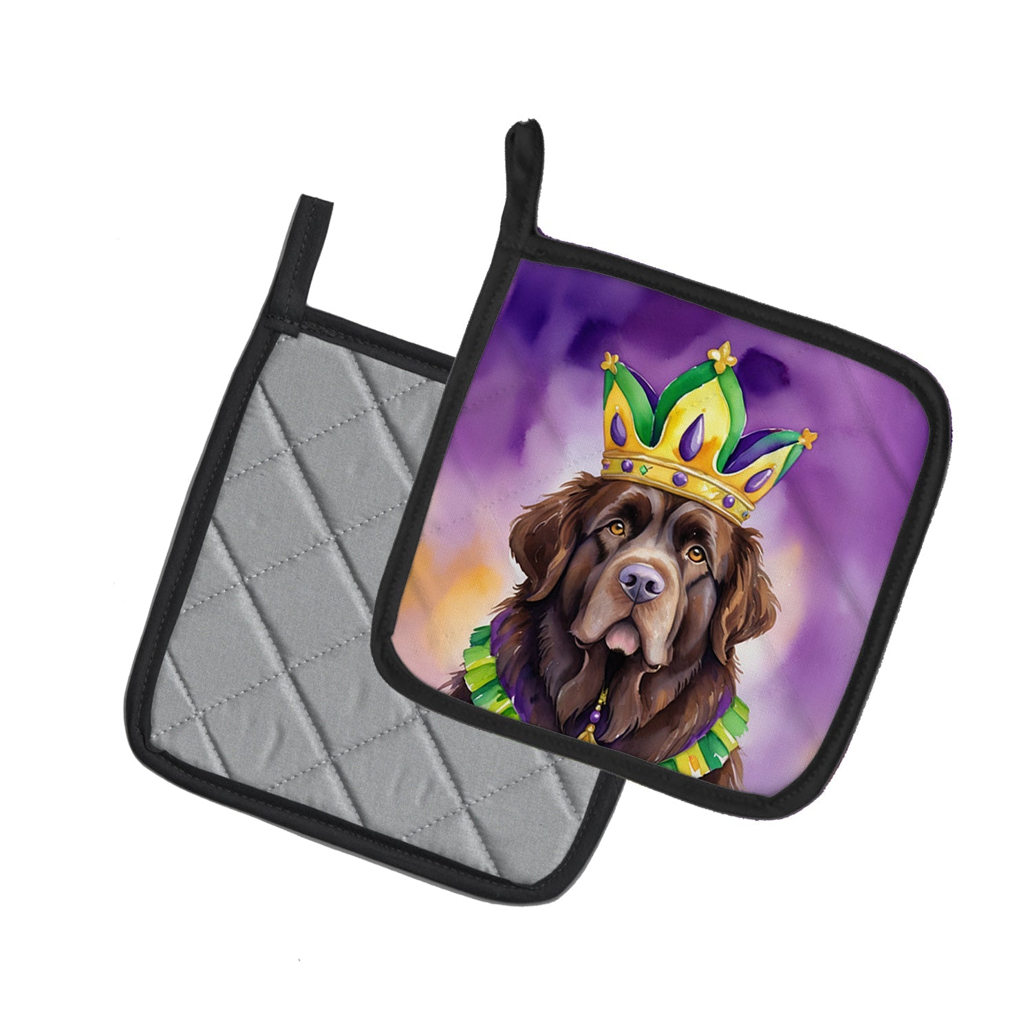 Newfoundland King of Mardi Gras Pot Holder Set of 2 Heat Resistant Quilted Hot Pads 7.5 x 7.5 Inch, Insulated Kitchen Trivets for Cooking & Baking